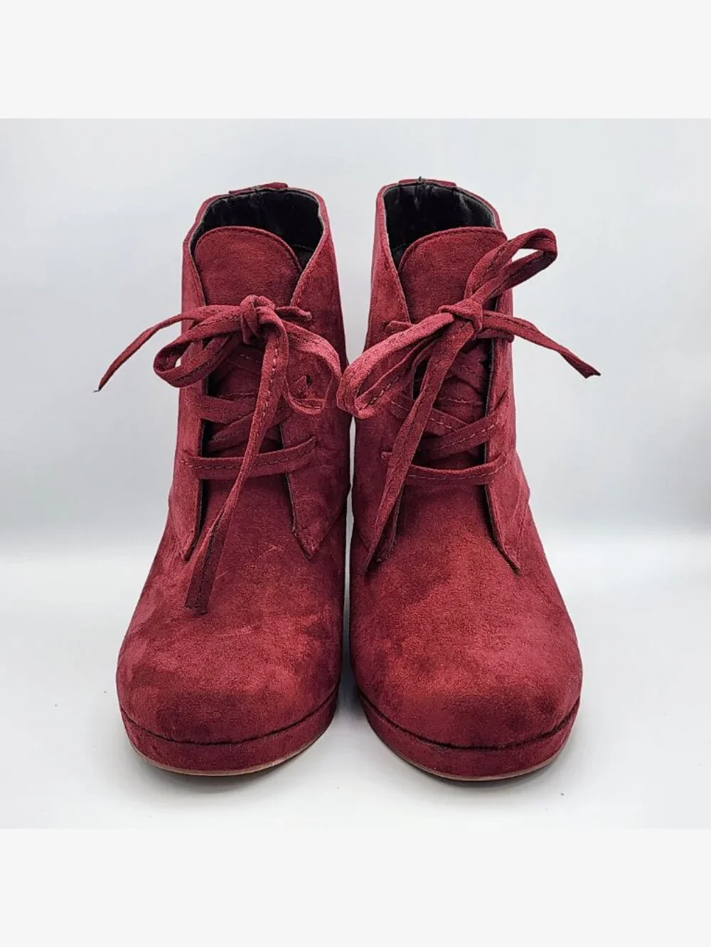 Y2K Maroon Velvet Wedge Booties | Women's 6